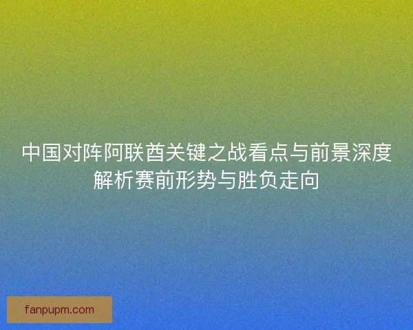 中国对阵阿联酋关键之战看点与前景深度解析赛前形势与胜负走向