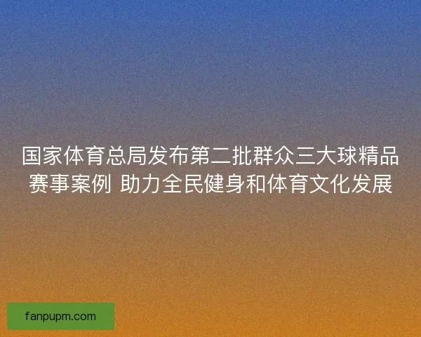 国家体育总局发布第二批群众三大球精品赛事案例 助力全民健身和体育文化发展