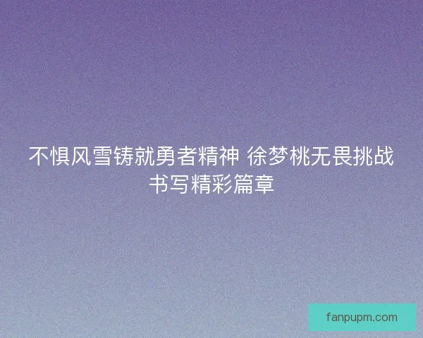 不惧风雪铸就勇者精神 徐梦桃无畏挑战书写精彩篇章